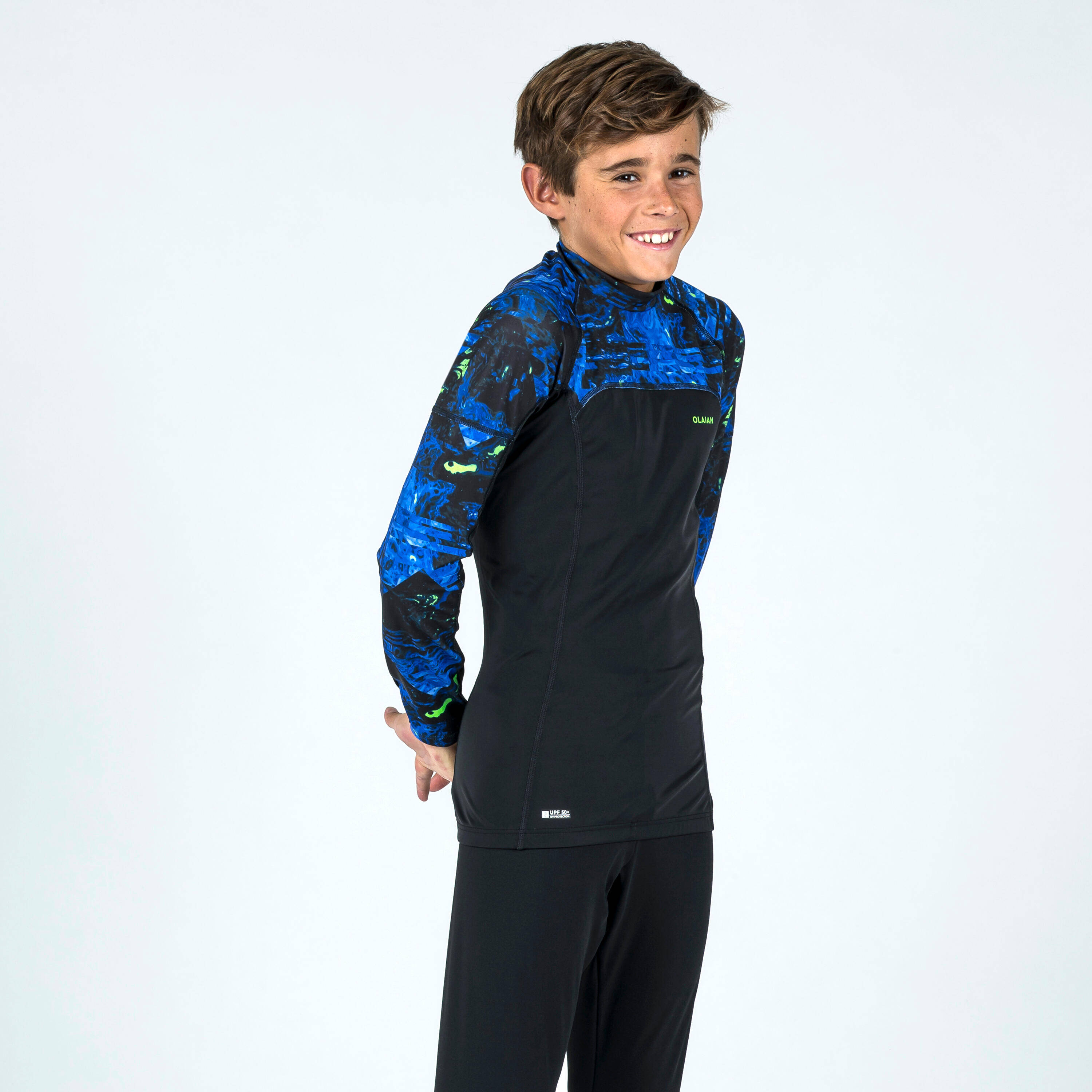 Boy's long-sleeved anti-UV T-shirt - 500 Vortex black -  3