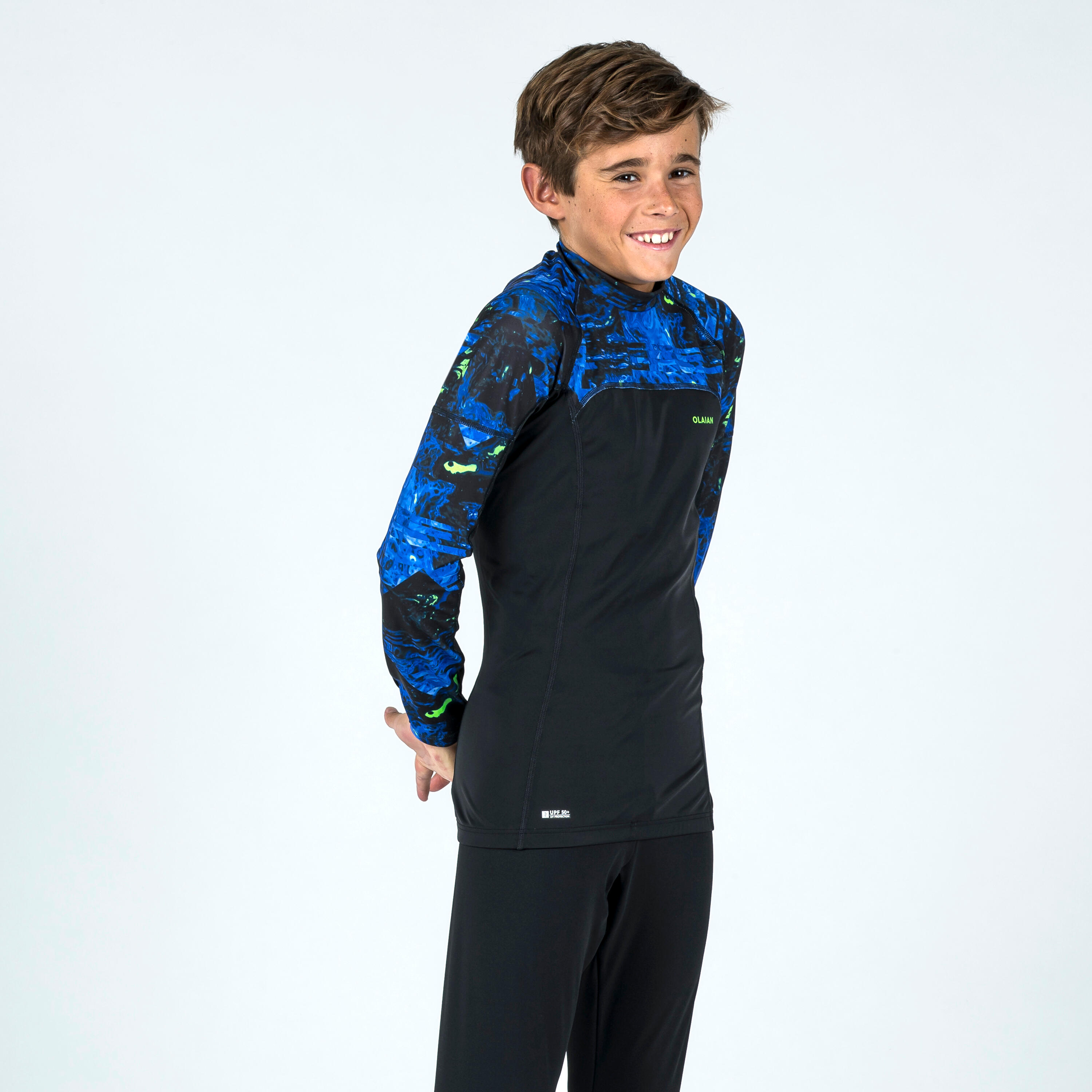 Boy's long-sleeved anti-UV T-shirt - 500 Vortex black 3/8