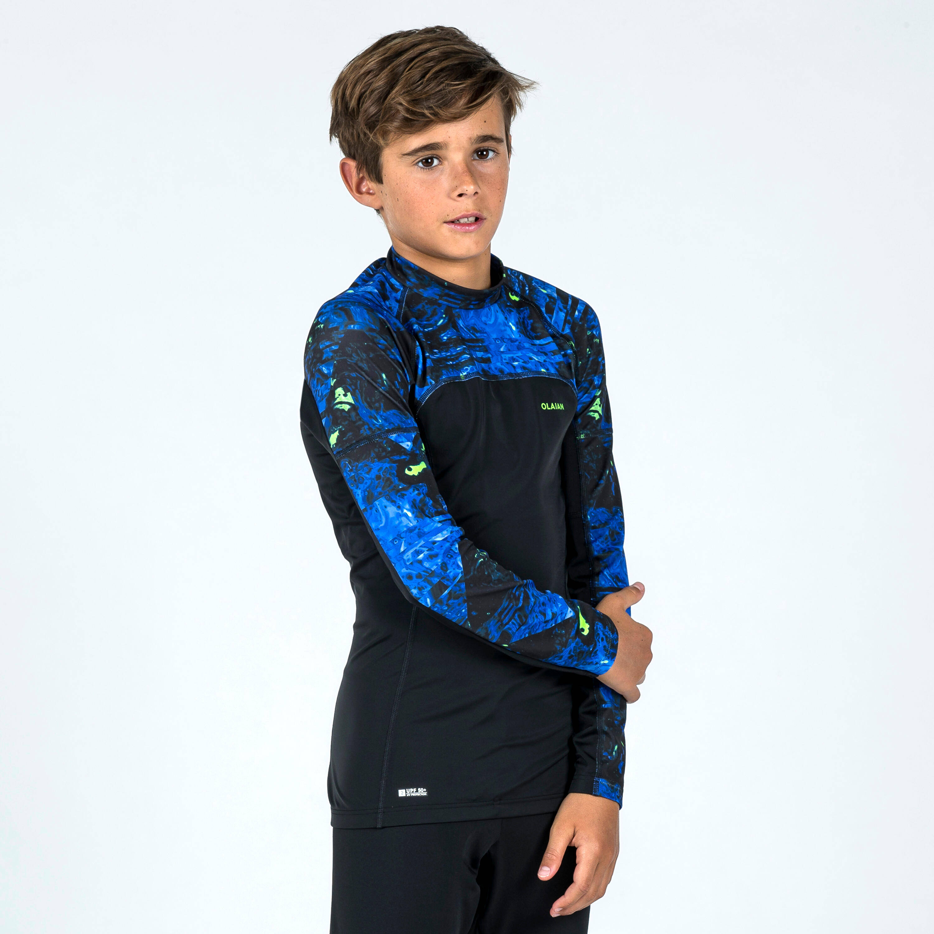 Boy's long-sleeved anti-UV T-shirt - 500 Vortex black -  2