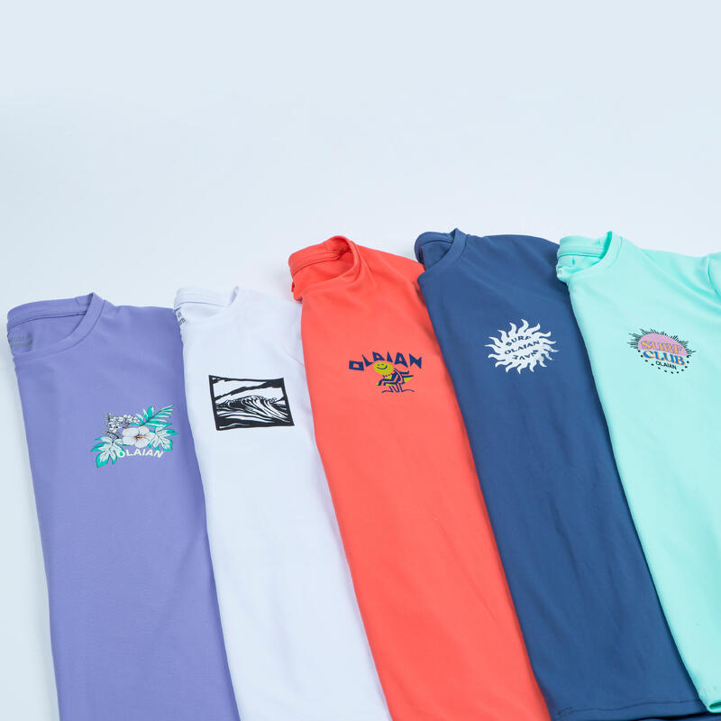 UV-Shirt Surfen Kinder kurzarm 100 Sunset Vibes türkis