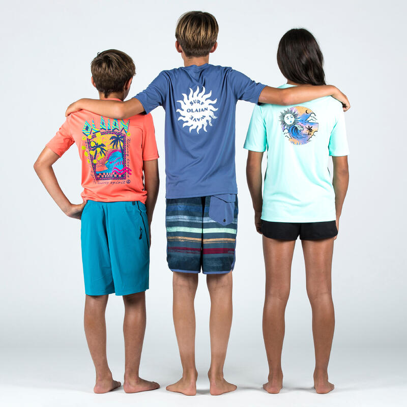 Tee shirt anti uv manches courtes Enfant - 100 Sunset vibes turquoise
