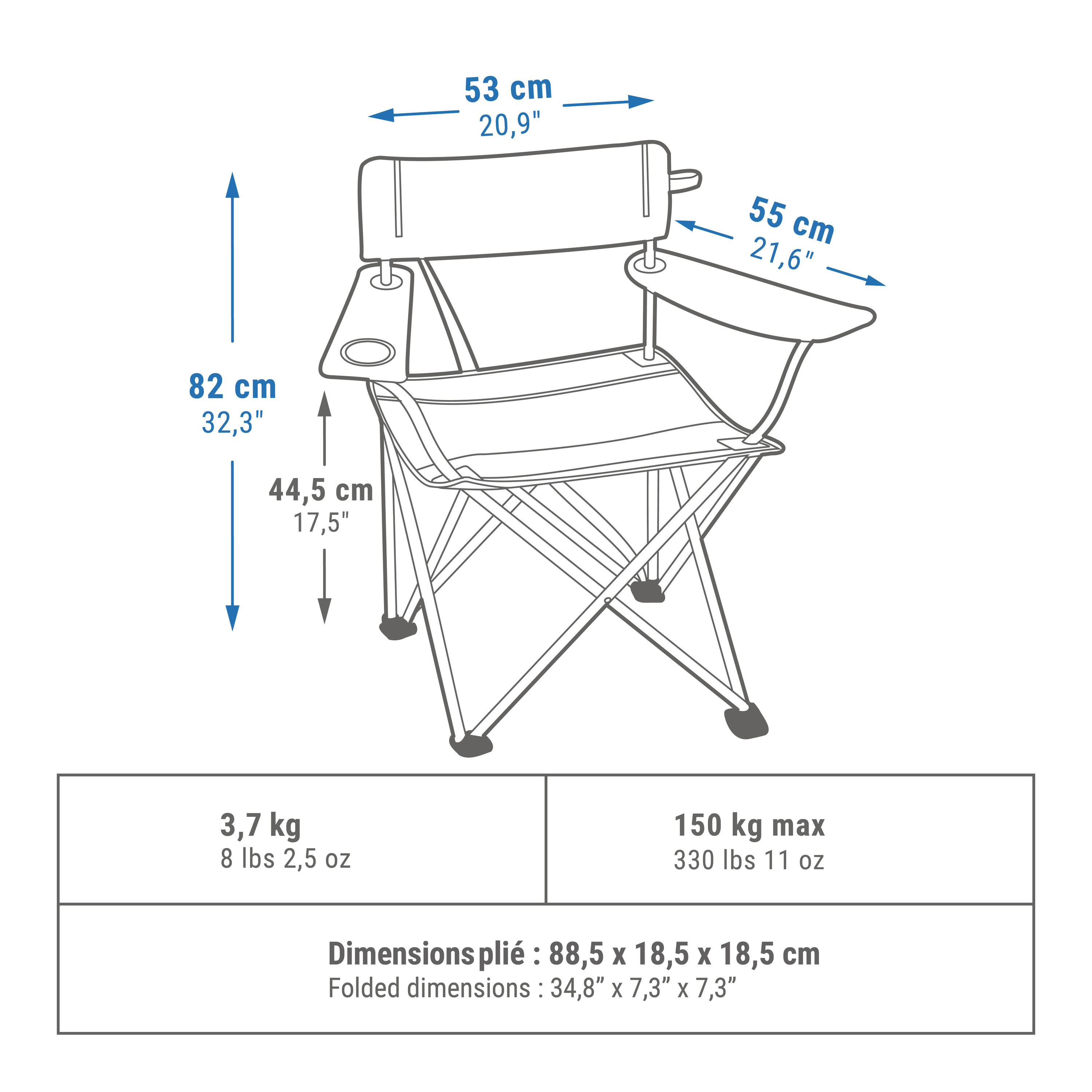 Opvouwbare campingstoel XL met armleuningen 8/14