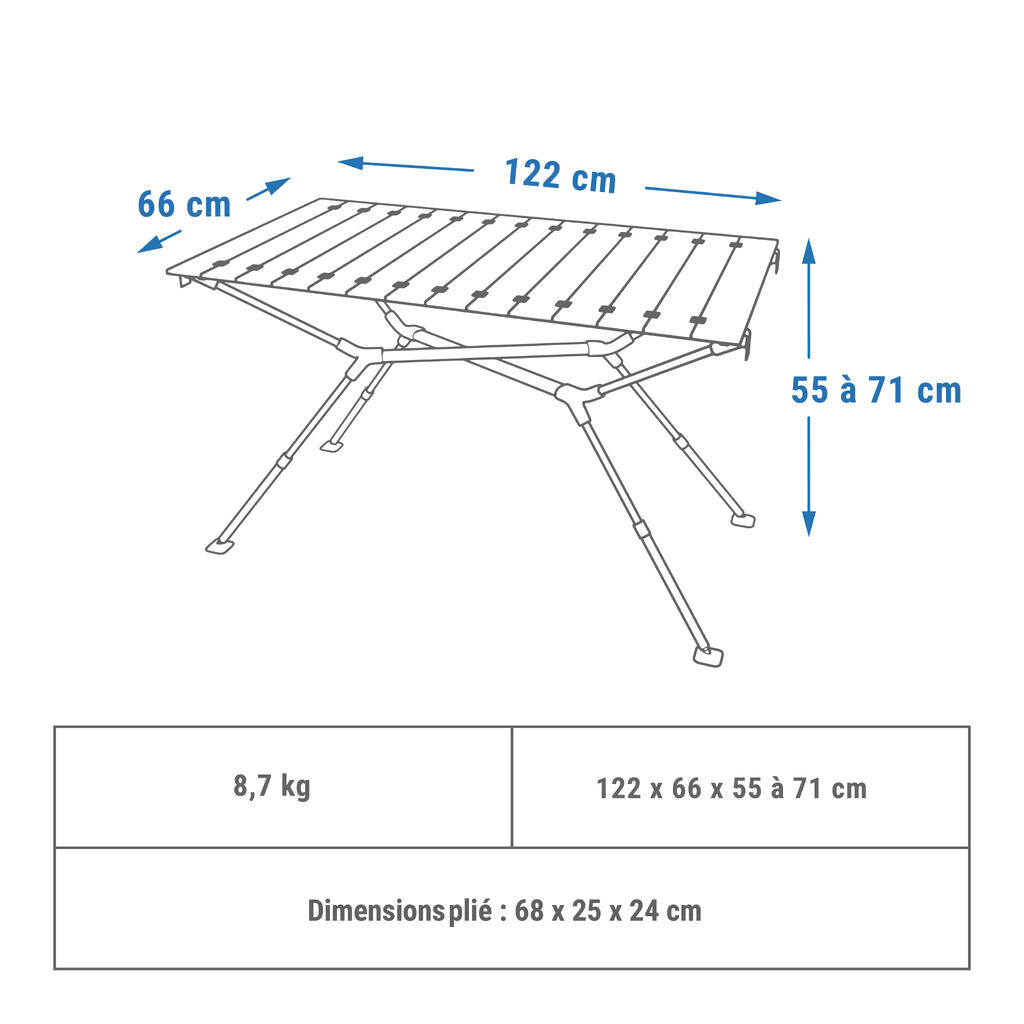 Kompaktni sto za kampovanje za 4/6 osoba, drveni, gornji džep za odlaganje