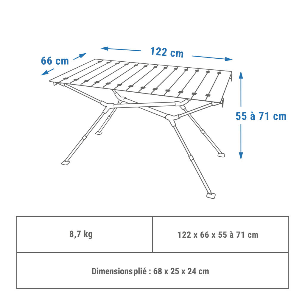 Skladný kempingový stôl pre 4-6 osôb - Drevené plató - Odkladacie vrecko