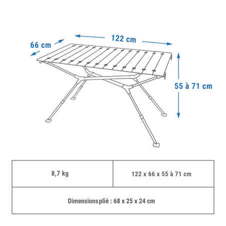 Kompaktiškas turistinis stalas su mediniu stalviršiu, 4–6 asmenims 
