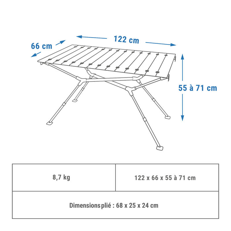 Kempingasztal, 4-6 személyes, kompakt, fa asztallappal, tárolózsebbel