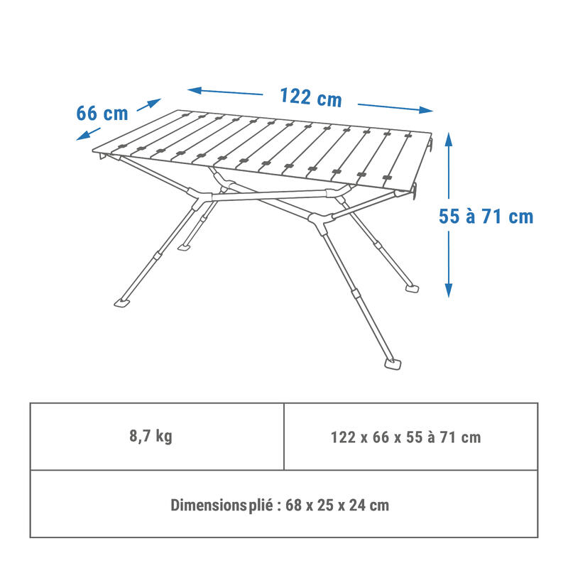 Tavolo da campeggio compatto 4/6 persone - piano in legno - tasca portaoggetti