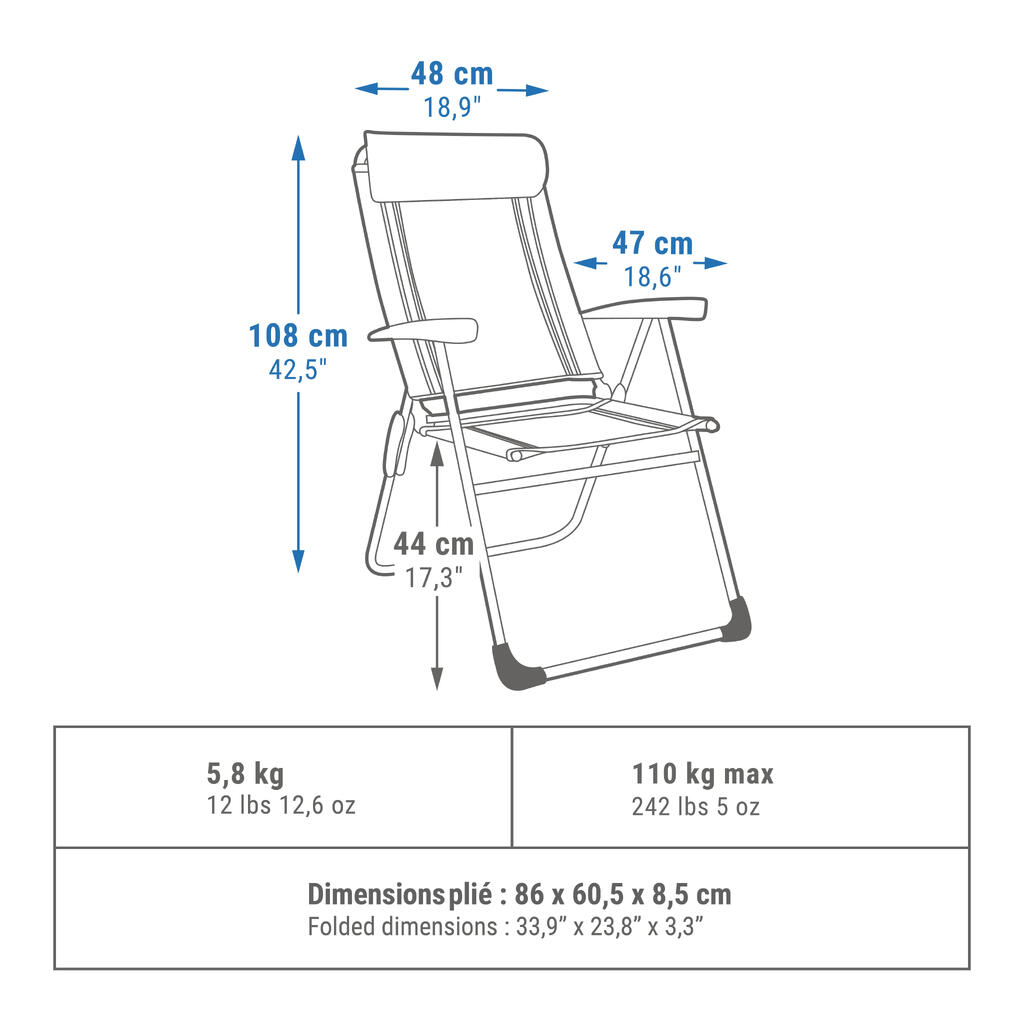RECLINING ARMCHAIR - COMFORTABLE & FOLDING - CAMPING