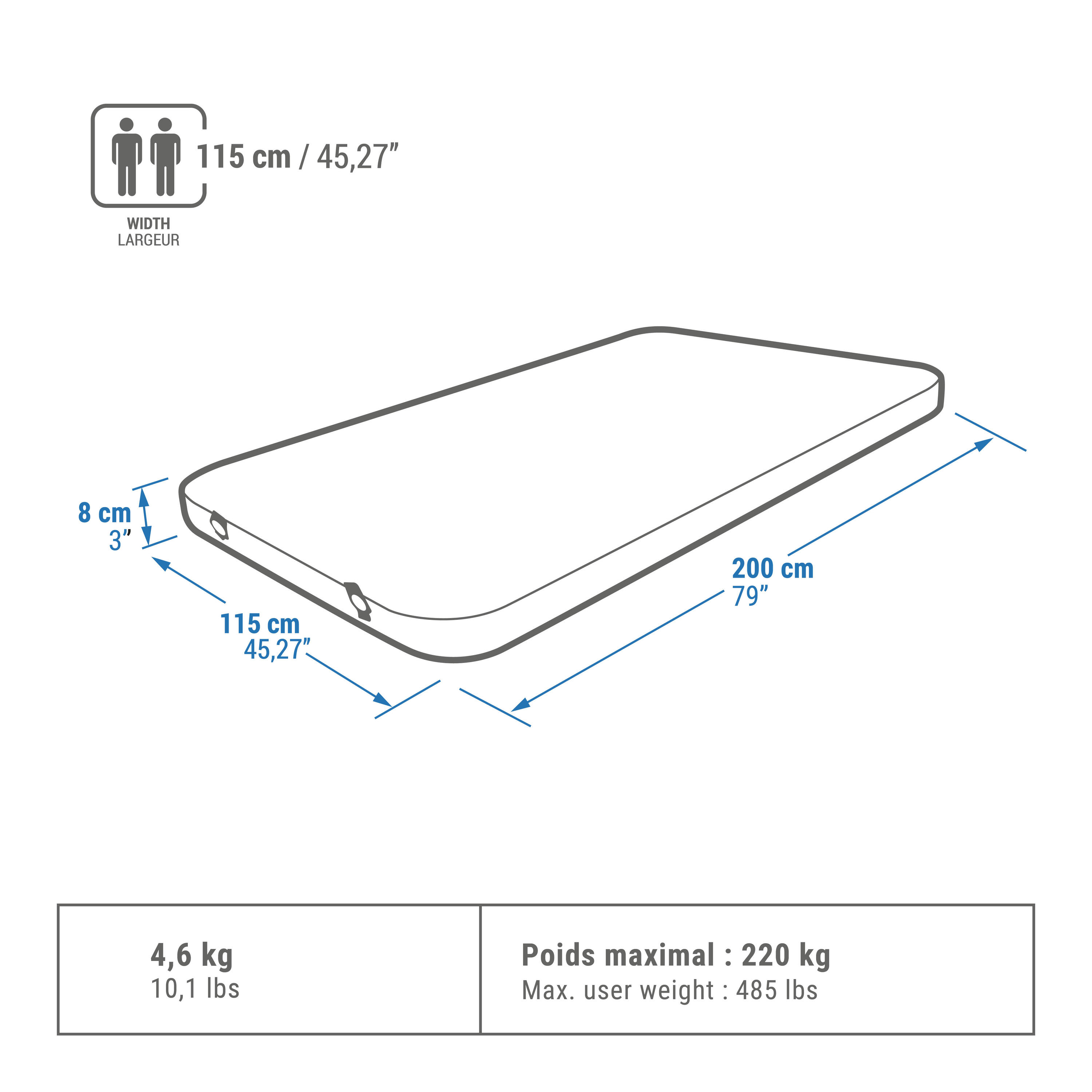 Luchtbed voor kamperen ULTIM COMFORT VAN 115 cm 2 personen 3/7