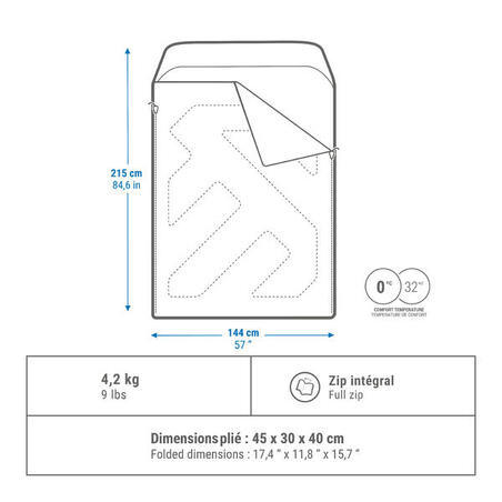 Спальний мішок Arpenaz 0° для кемпінгу хакі