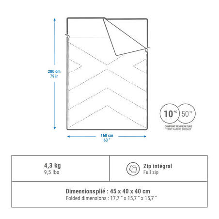 Спальний мішок Arpenaz для кемпінгу за 10°C на 2 особи