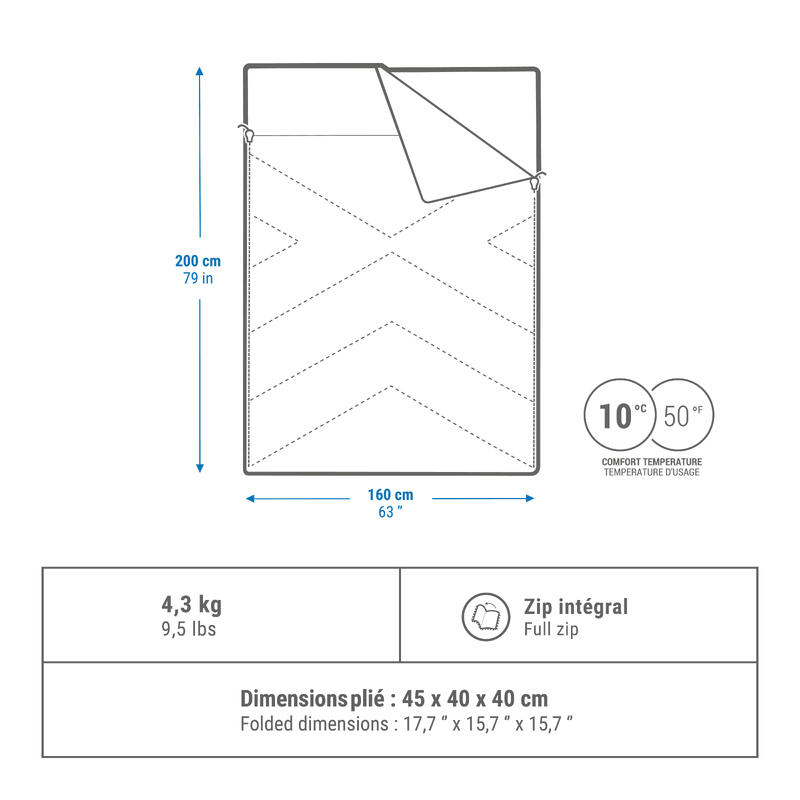 SAC DE COUCHAGE POUR LE CAMPING - 10° COTON DOUBLE ULTIM COMFORT - 2 PERSONNES