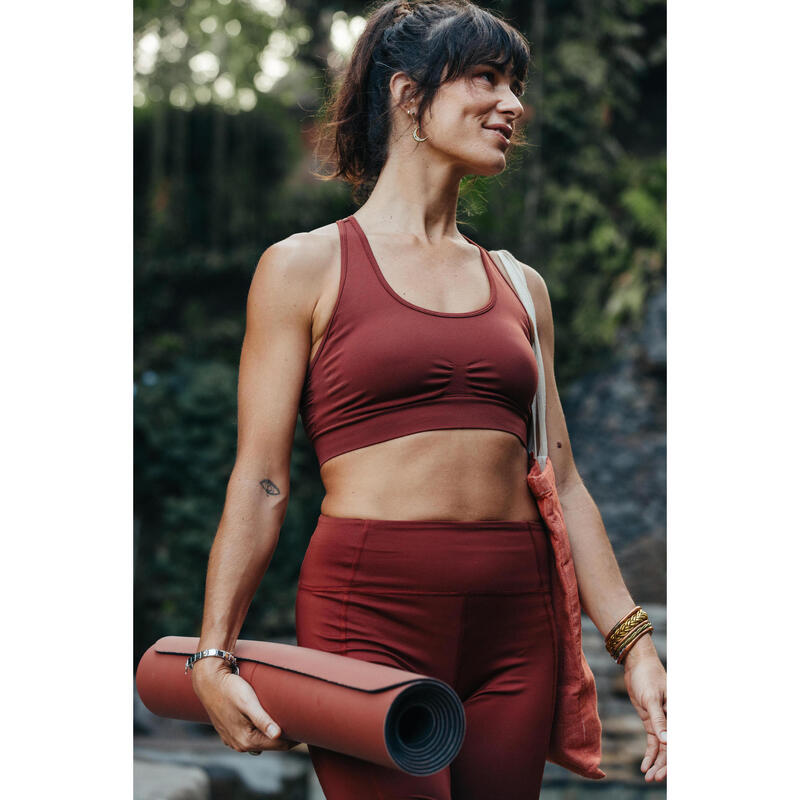 Top sportivo donna yoga senza cuciture traspirante sostegno leggero marrone