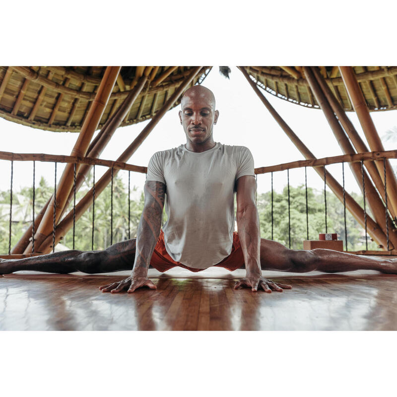 T-shirt de yoga seconde peau manches courtes homme, gris argent et bleu délicat