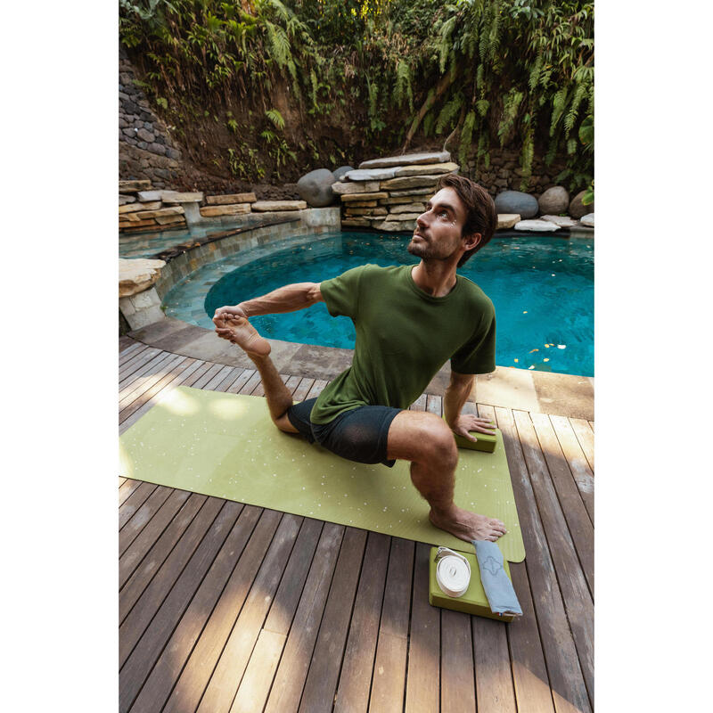 Tapis de yoga doux adhérence et confort 5 mm, vert et beige