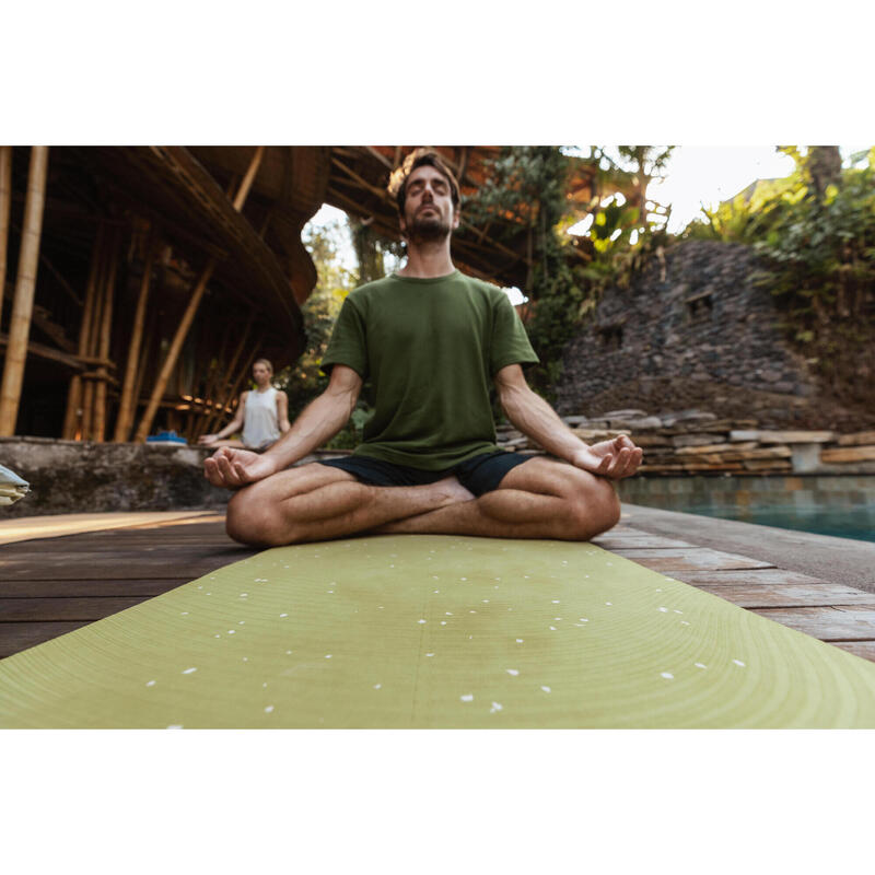 Tapis de yoga doux adhérence et confort 5 mm, vert et beige