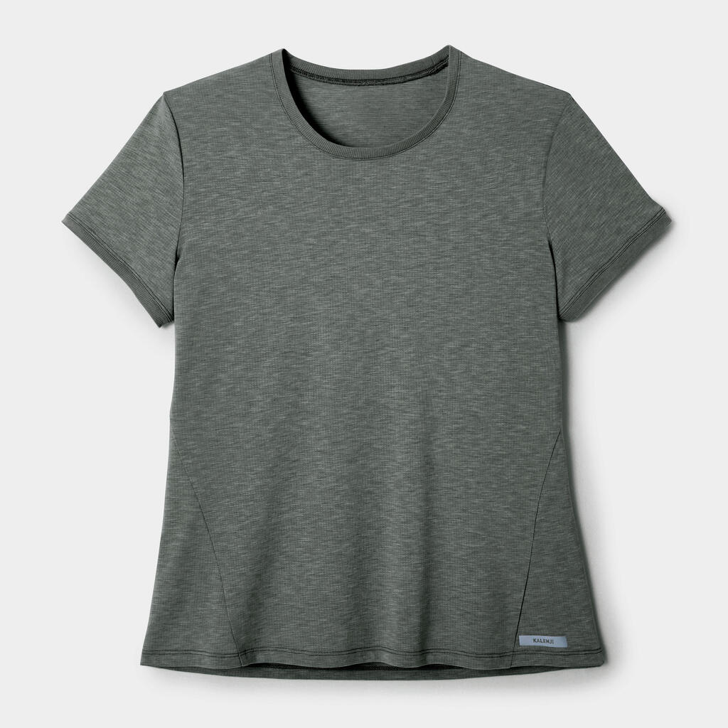 Sieviešu mīksts un gaisu caurlaidīgs skriešanas T krekls “Soft”, zaļš/pelēks