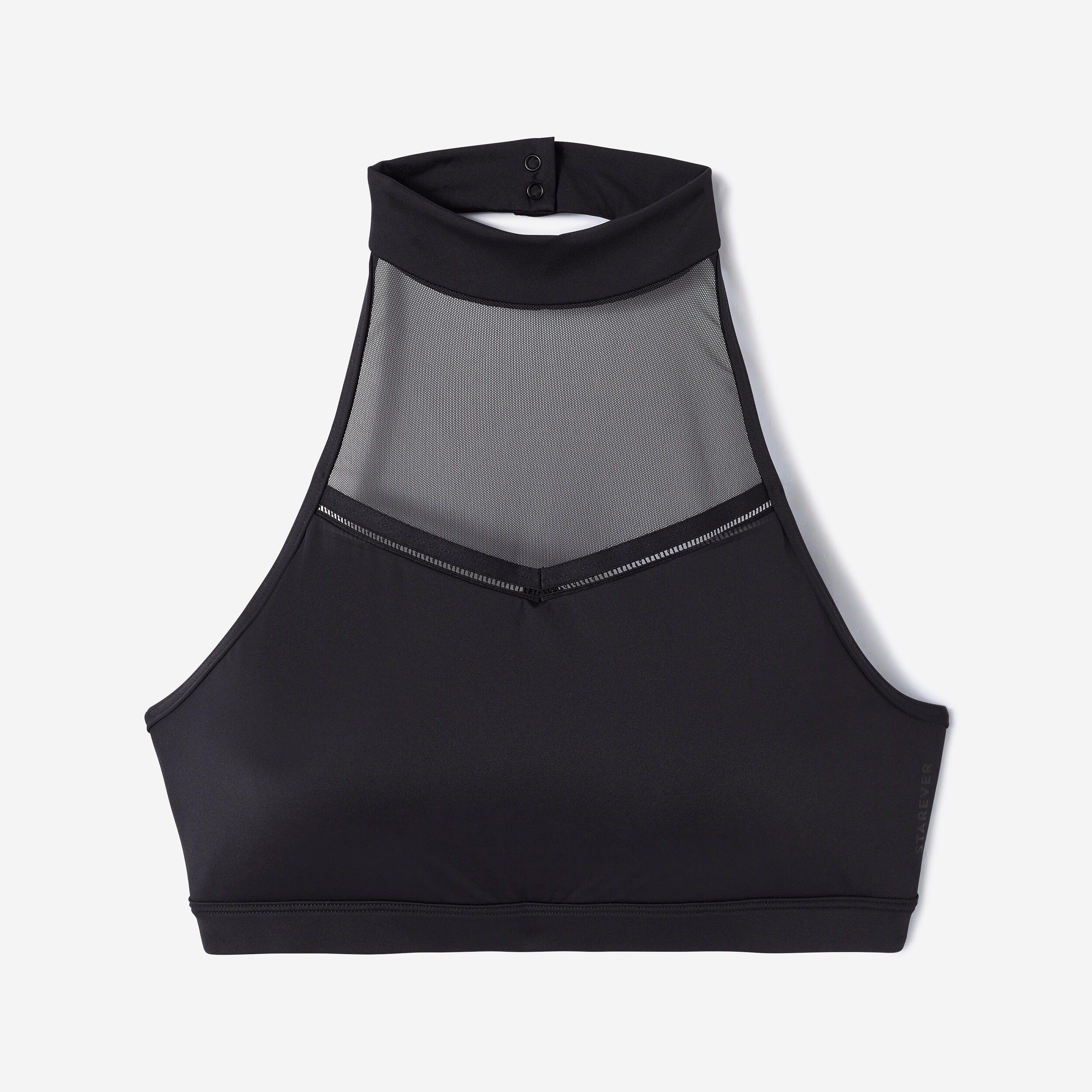 Sujetador deportivo sujeción baja espalda abierta Mujer Decathlon negro 5/8