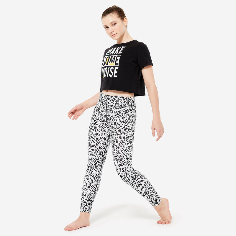 Cropped T-shirt voor modern jazz meisjes print zwart