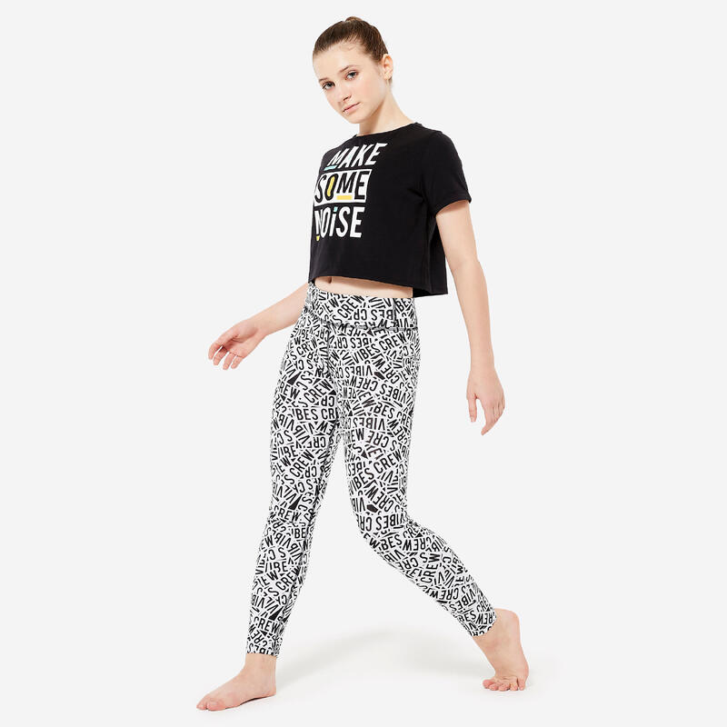 T-shirt bambina danza moderna crop top fluida nera stampata