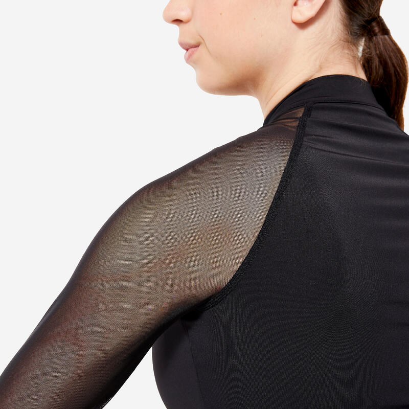 T-shirt manica lunga nera donna danza cropped traspirante top integrato