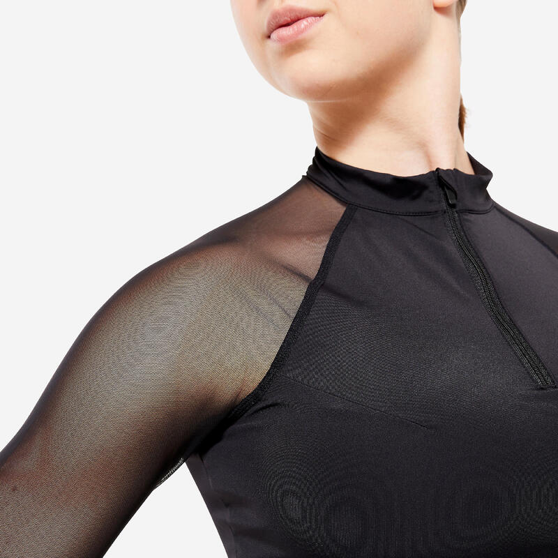 T-shirt manica lunga nera donna danza cropped traspirante top integrato