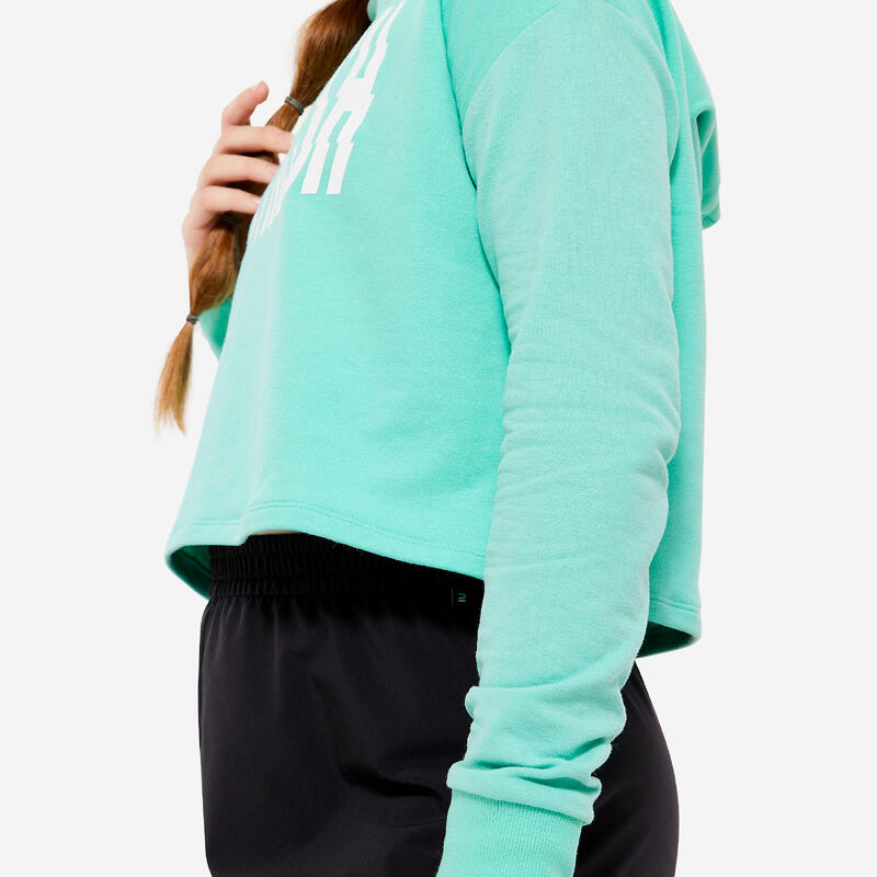 Sweat danse modern jazz crop avec capuche fille, vert écumé