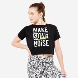 T-shirt danse modern jazz crop top fille, noir graphite et rose begonia
