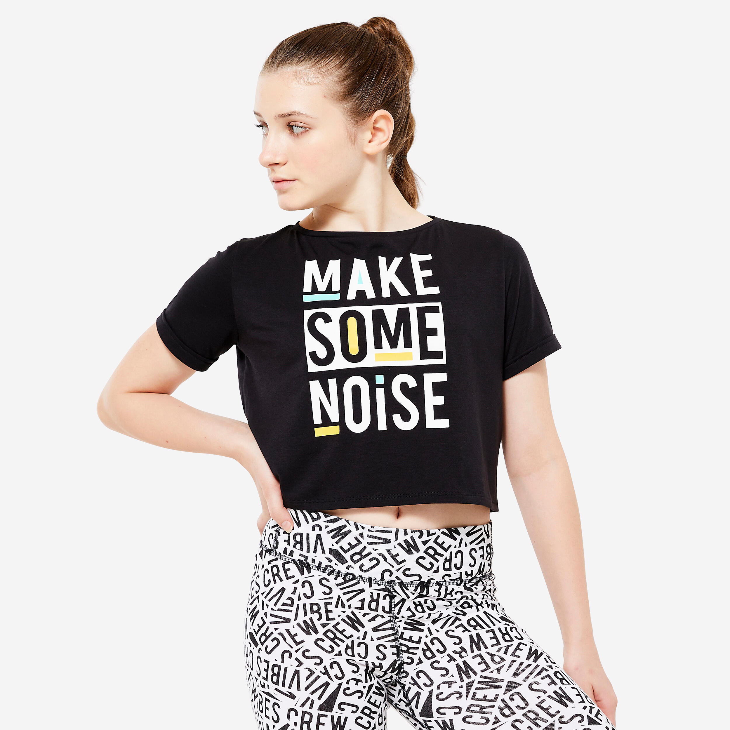 Girls' Loose Modern Dance/Jazz Crop Top - Black Print 1/5