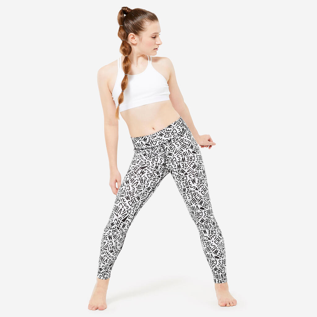 Girls' High-Waisted Dance Leggings - White/Black Print