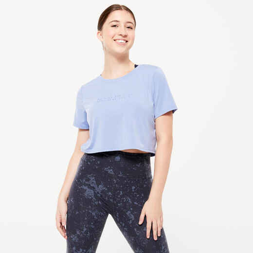 
      Women's Modern Jazz Dance Short-Sleeved Cropped T-Shirt - Blue
  