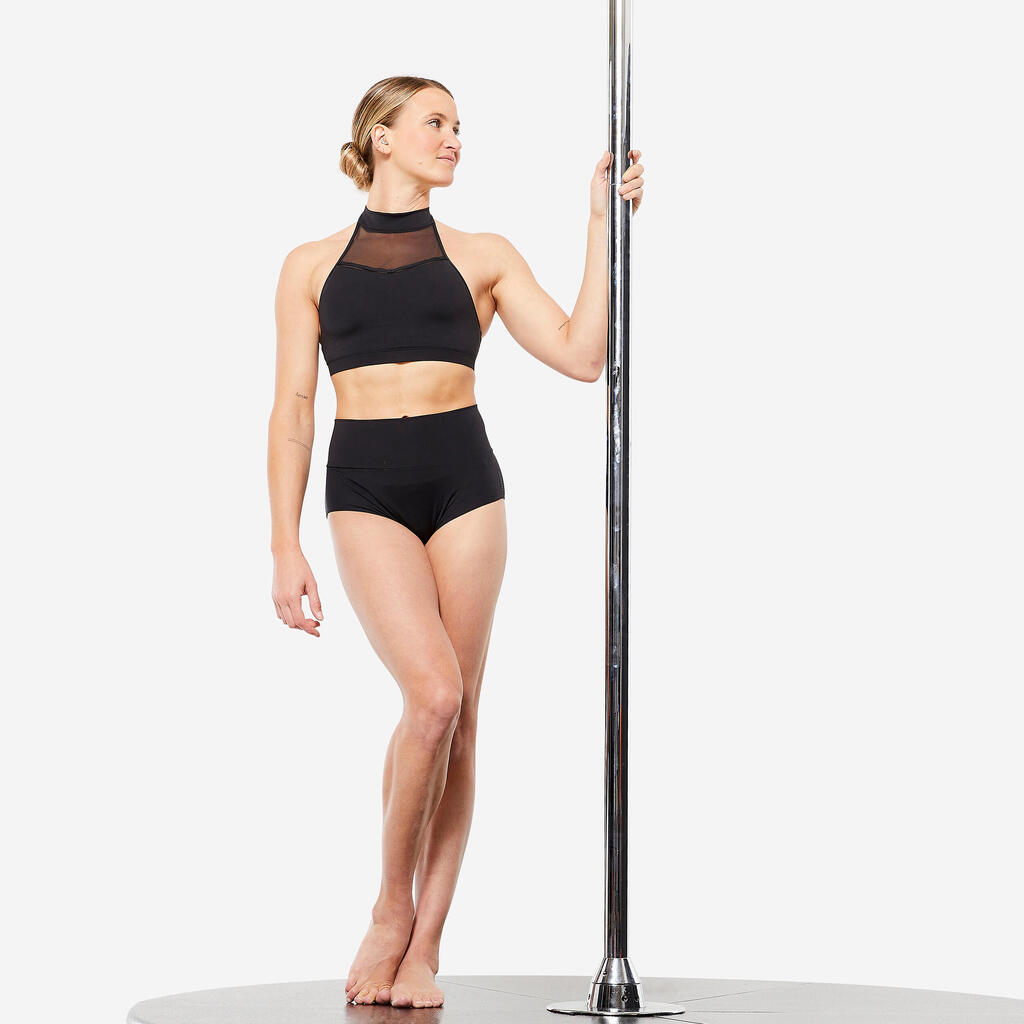 Women's Bi-Material Pole Dancing Halter Bra - Black