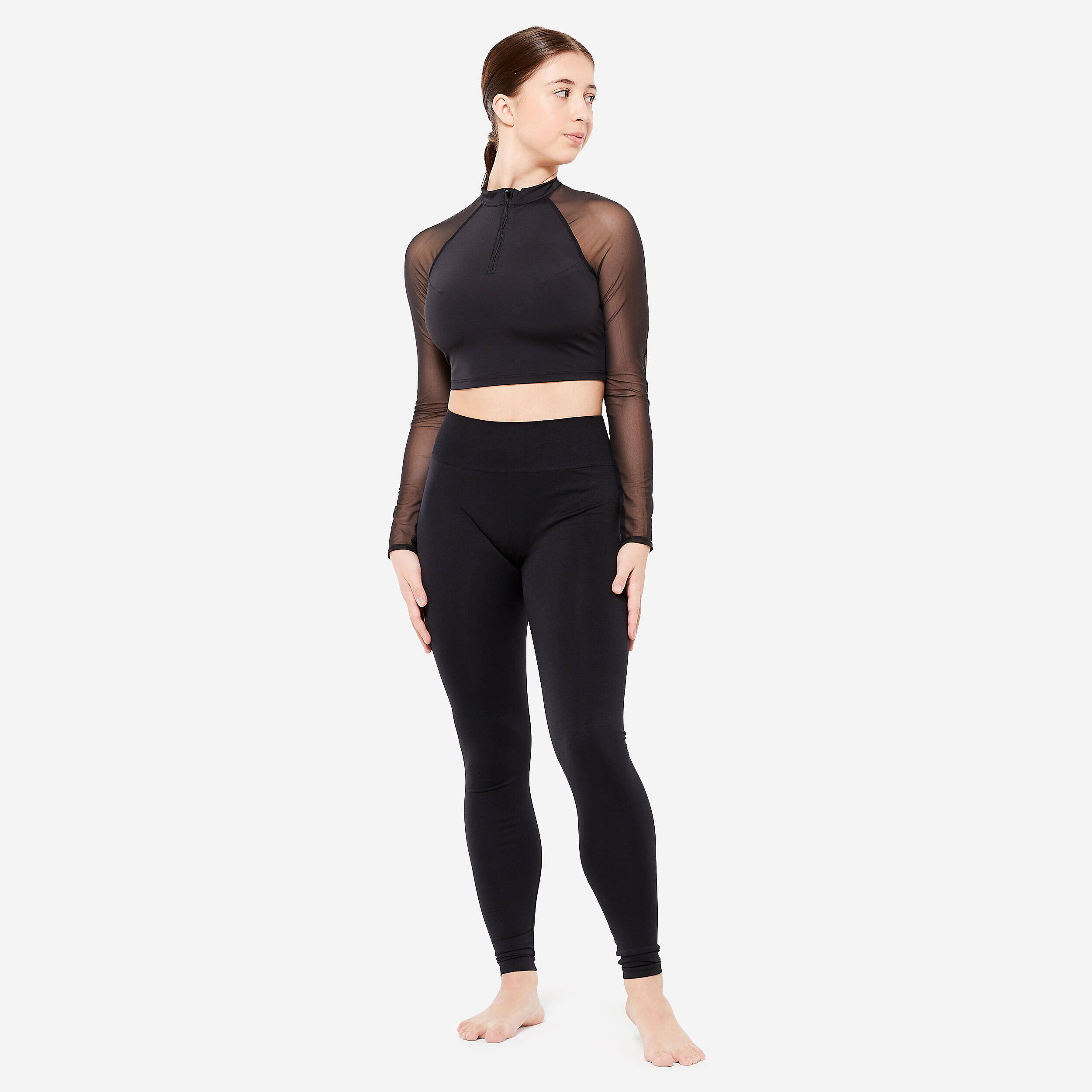 Women's Modern Dance Long-Sleeved Crop Top with Sport Bra - Black -  3