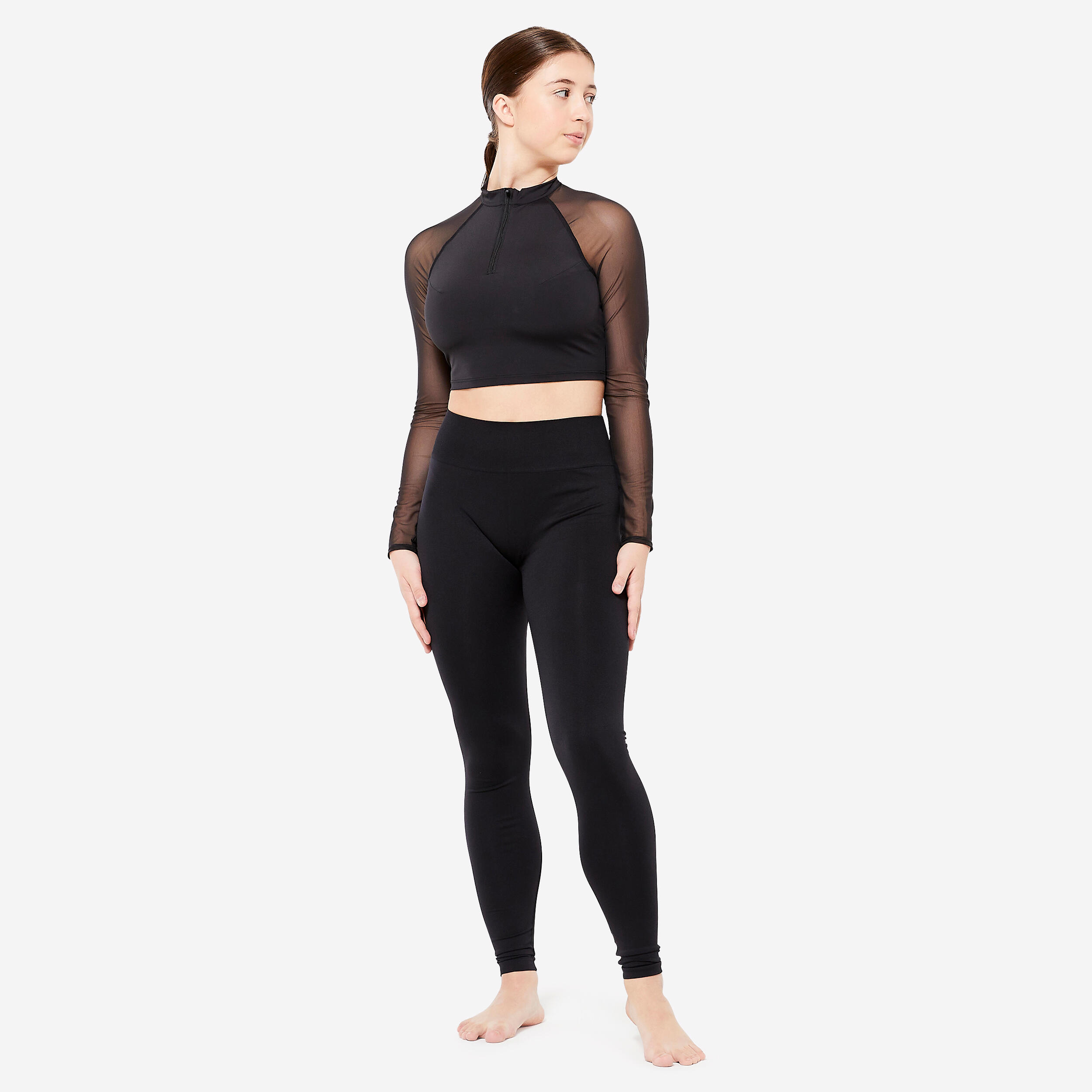 Crop top danse moderne manches longues avec brassière - Femme - noir 2/7