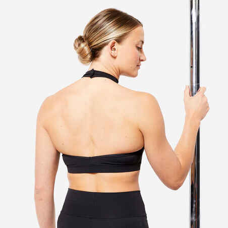 Women's Bi-Material Pole Dancing Halter Bra - Black