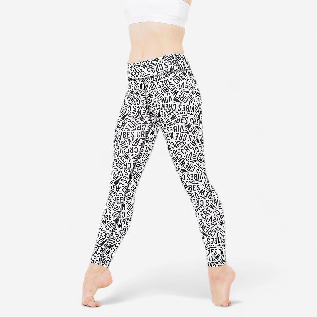 Girls' High-Waisted Dance Leggings - White/Black Print