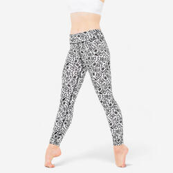 Legging danse moderne taille haute fille, noir ultra et blanc ultra