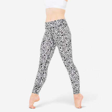 Legging danse moderne taille haute fille, blanc ultra