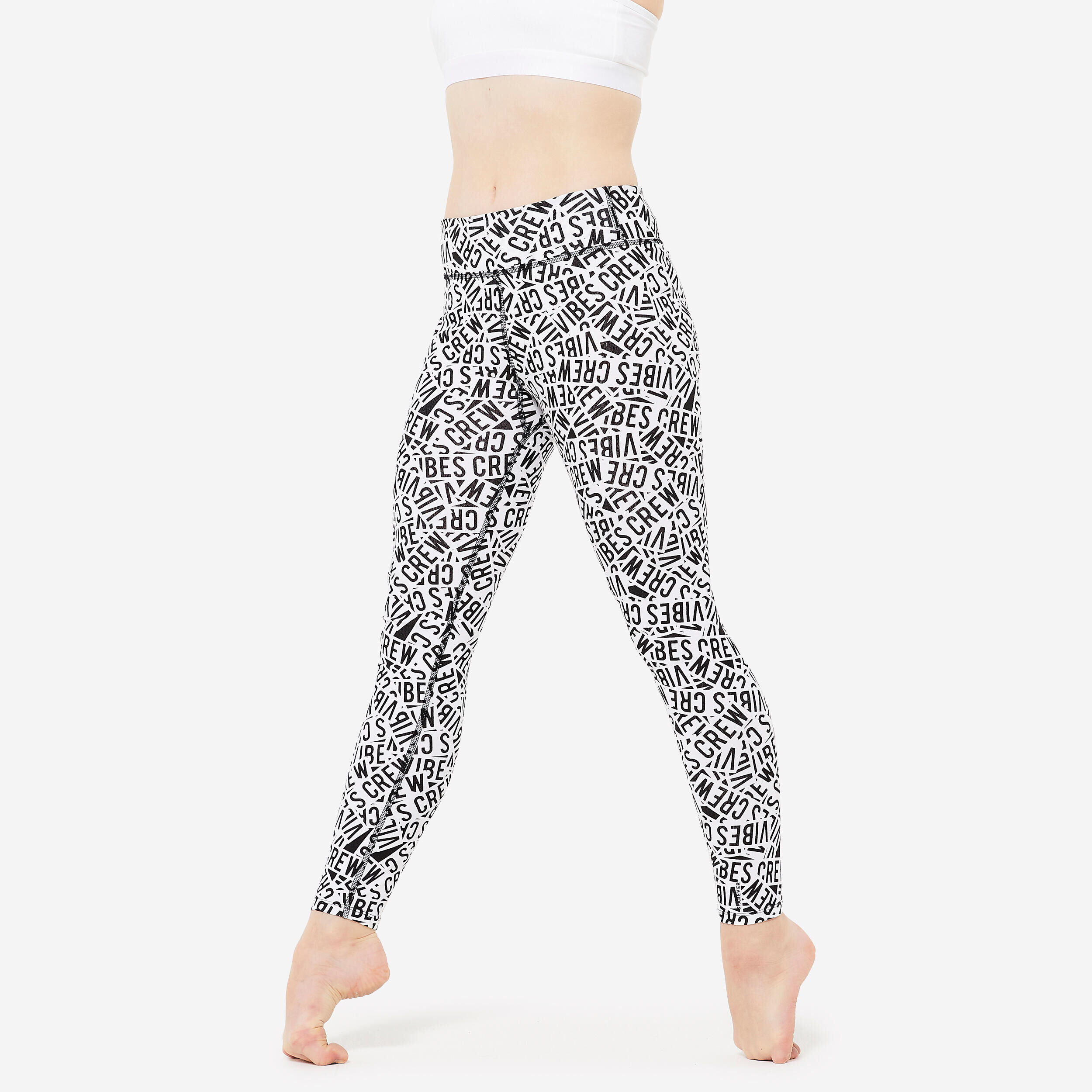 STAREVER Girls' High-Waisted Dance Leggings - White/Black Print