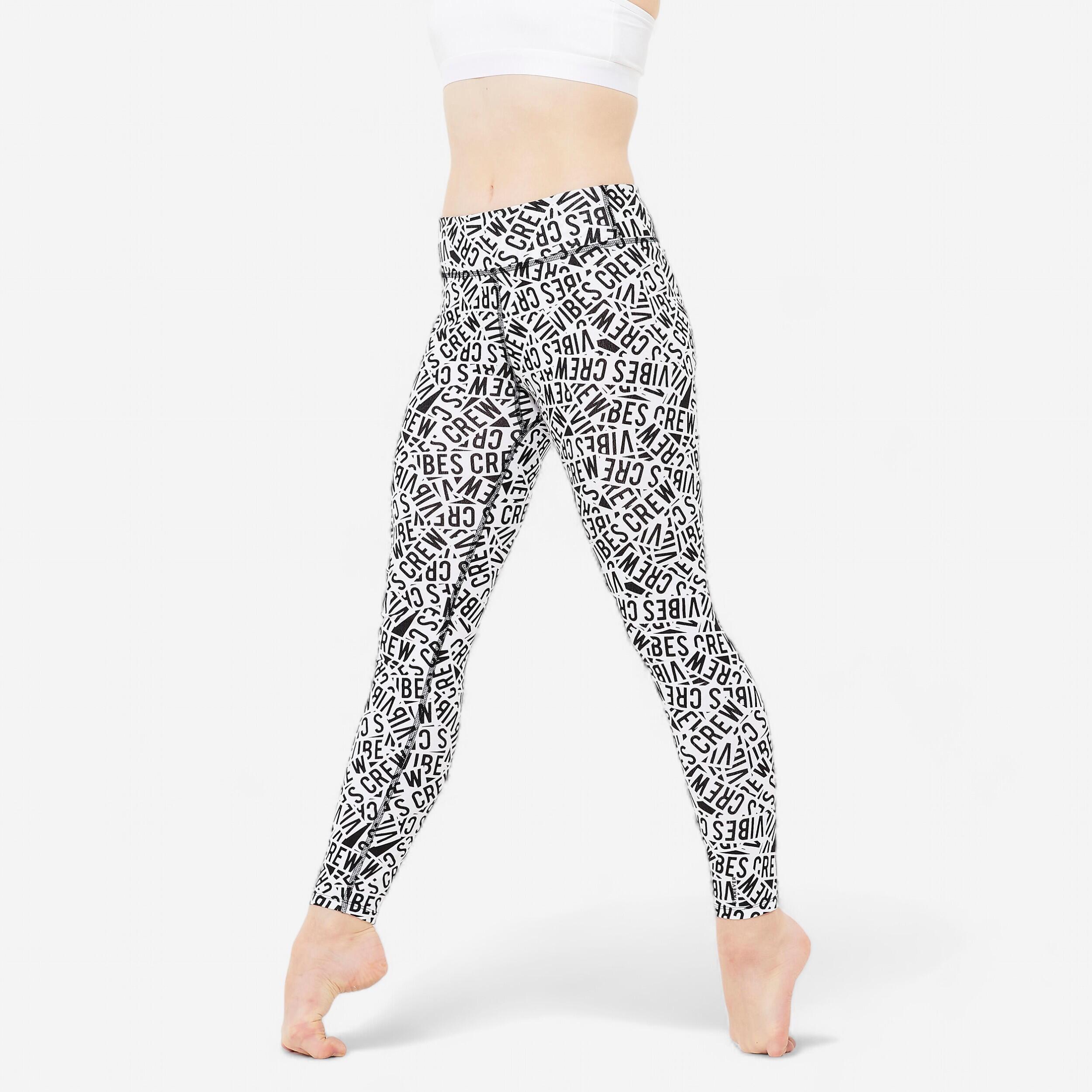 Girl's high-waisted dance legging - white and black print