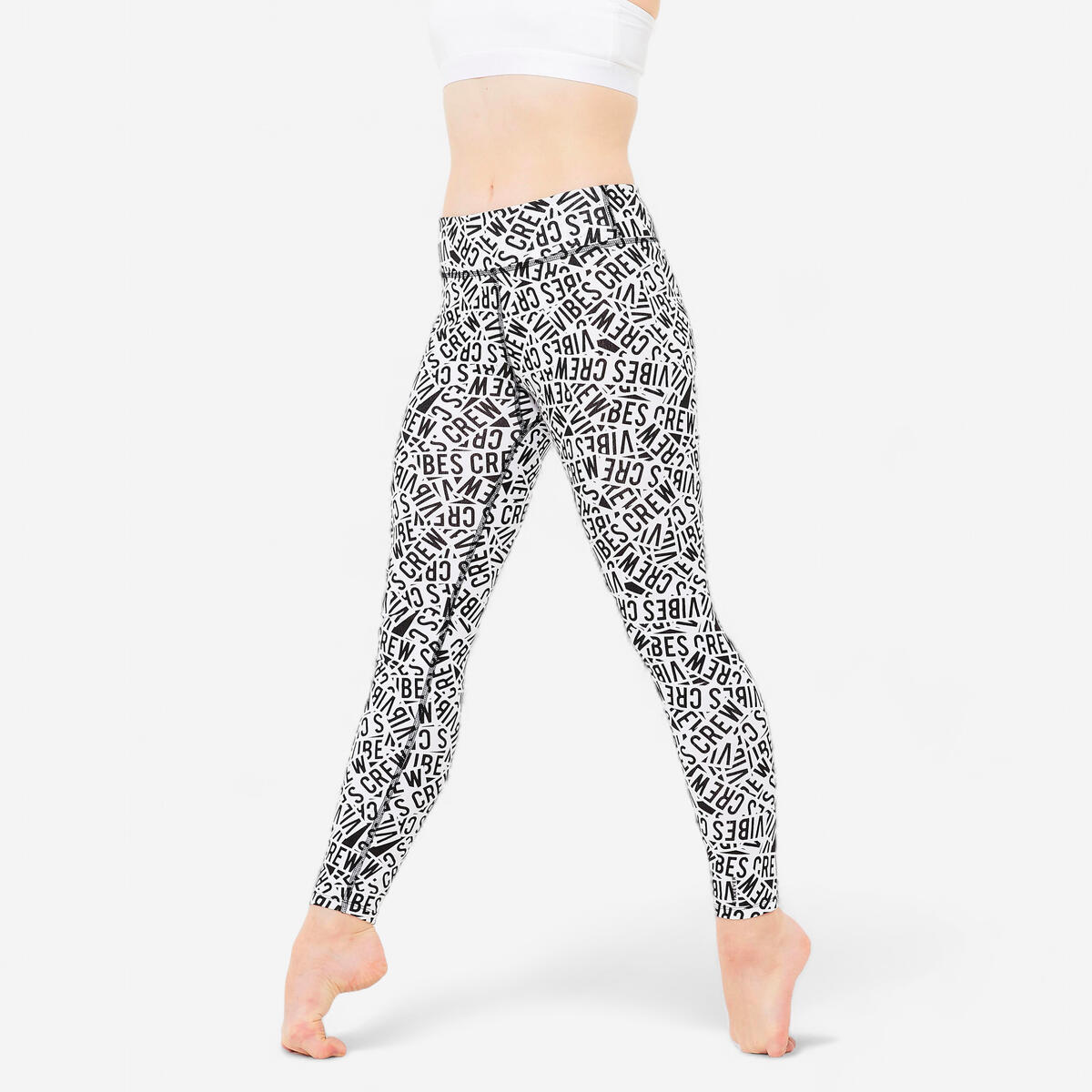 Legging danse moderne taille haute fille, blanc ultra