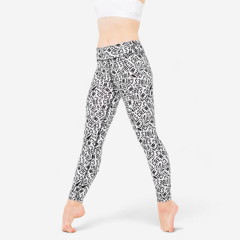 Legging danse moderne taille haute fille, blanc ultra