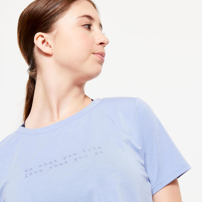 T-shirt donna danza moderna crop traspirante azzurra