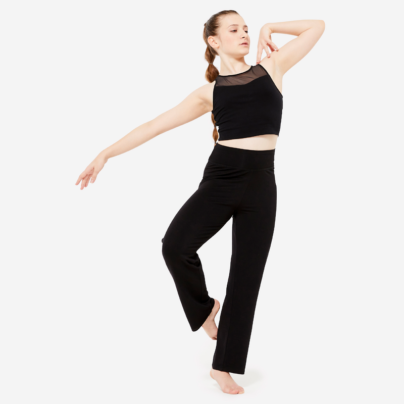 Oyolan Ensemble Danse Jazz Latine Fille 6-14 Ans - Crop Top Manches Longues Et Pantalon Évasé