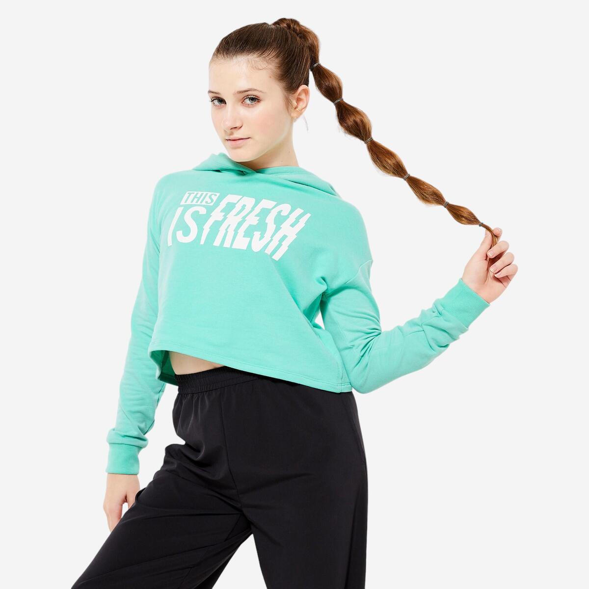 Sweat danse modern jazz crop avec capuche fille, vert écumé