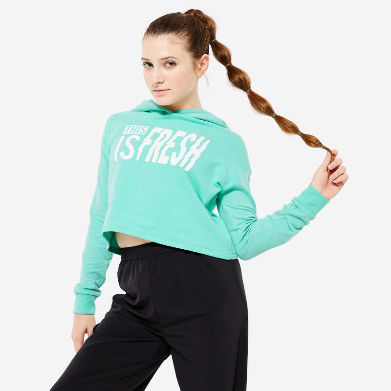 Tanz-Sweatshirt Crop Top Modern Jazz Mädchen mit Kapuze - grün 