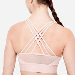 Women's Modern Dance Sports Bra with Thin Straps and Removable Pads - Pink