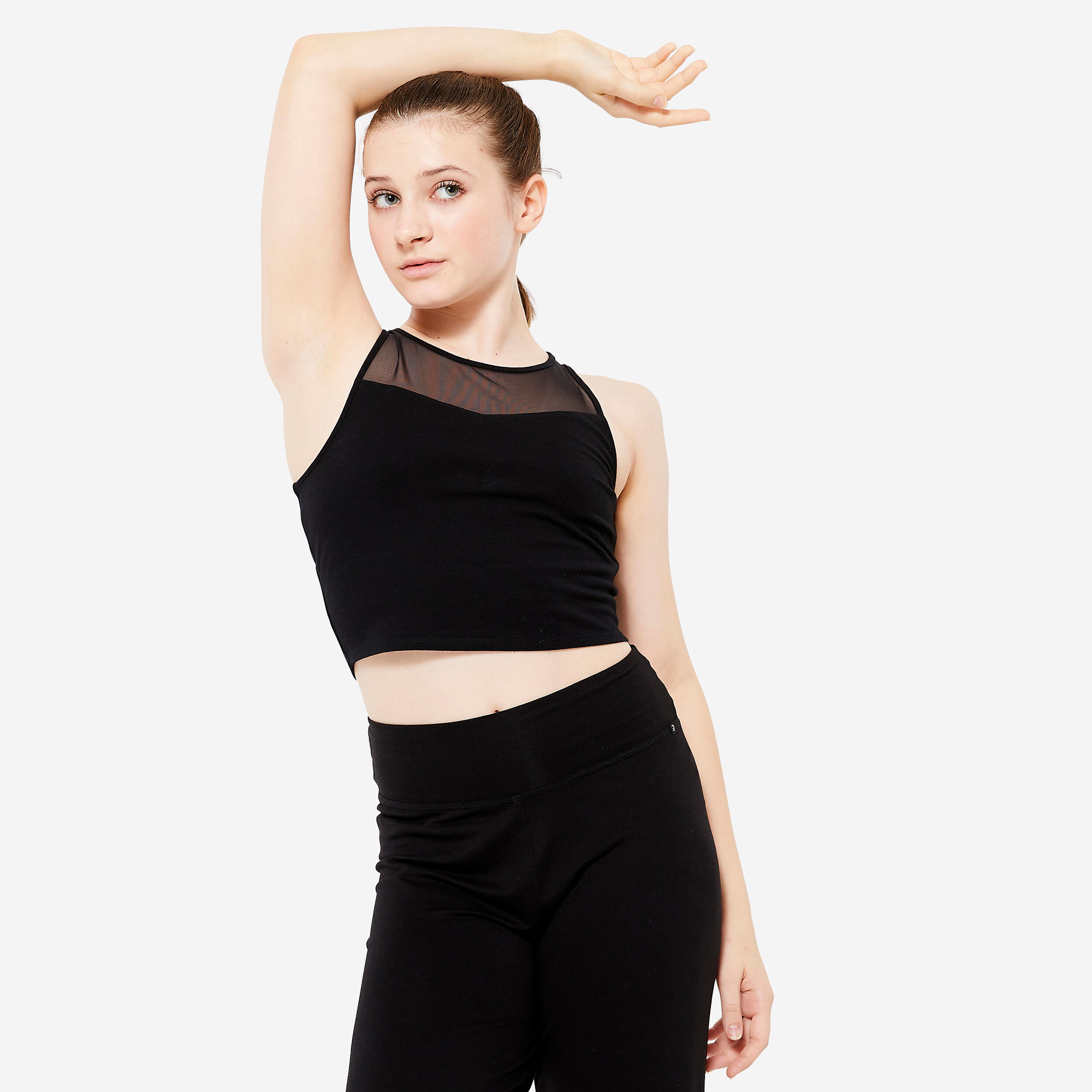 Girls' Modern Dance/Jazz Crop Top with Built-In Sports Bra - Black STAREVER