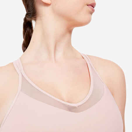 Women's Modern Dance Sports Bra with Thin Straps and Removable Pads - Pink