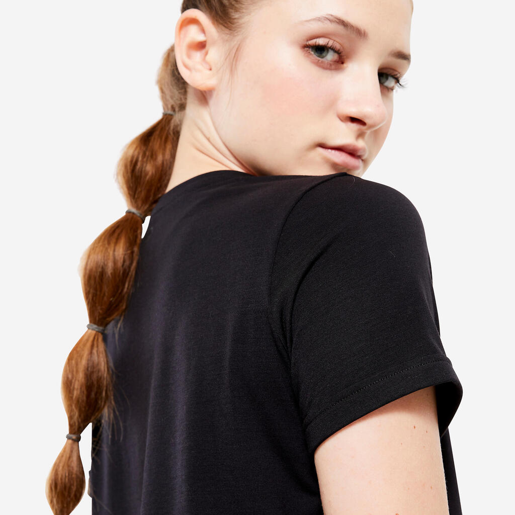 Meiteņu brīva piegriezuma moderno deju/džeza īsais krekls, melns, ar apdruku